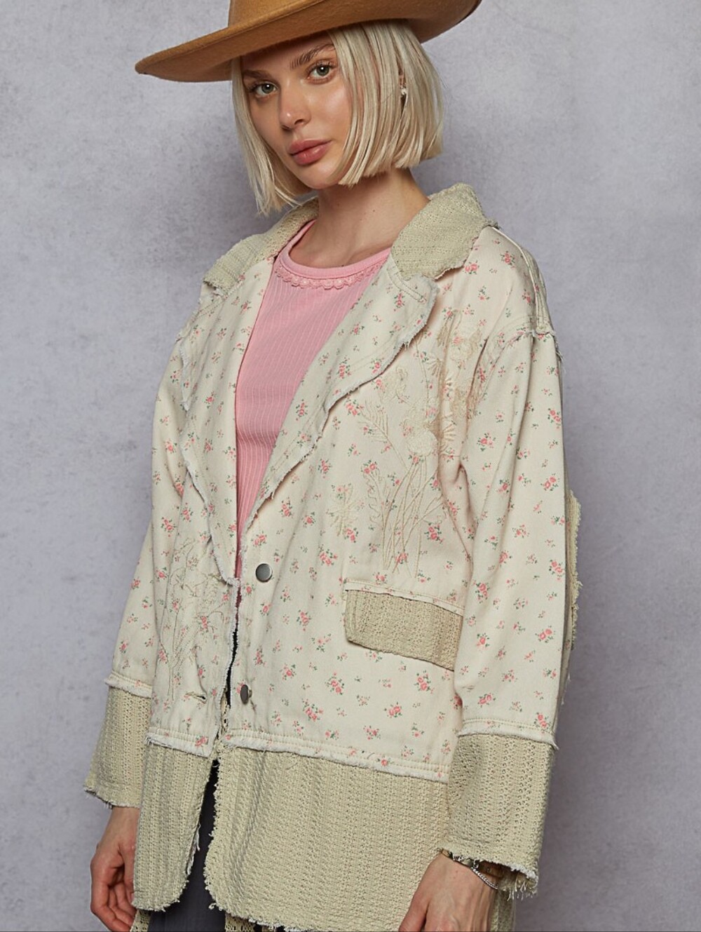 POL Ivory Floral Crochet Patchwork Embroidered Boho Jacket